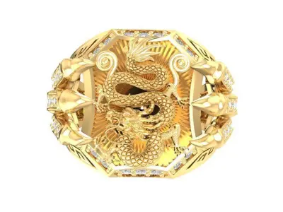 Dragon Ring with Gemstones 3D Model for Men 1911 3D print model