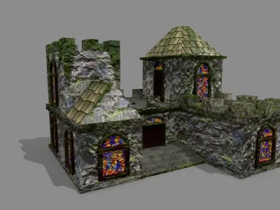 Castle with stained glass windows Low-poly 3D model