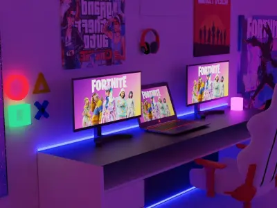 Gaming Bedroom Setup 3D model
