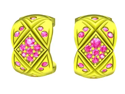 A7689 Korean Style Diamond Women Hoop Earrings 3D Model 3D print model