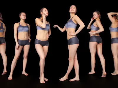 BUNDLE Scanned female sport in 9 poses 02 Low-poly 3D model