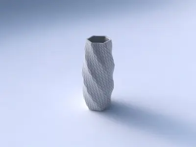 Vase twisted hexagon with diagonal grid plates 3D print model