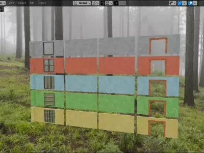 4K PBR Wall Modern Building Exterior Kitbash - Kit 001 Low-poly 3D model