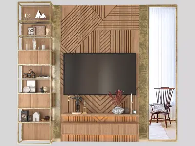 tv wall set - with shelves and mirror 3D model