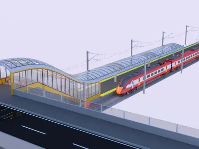 Station with Azuma train III 3D model