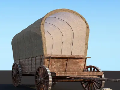 Carts wooden wagon Low-poly 3D model