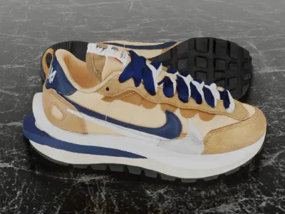 SACAI X NIKE VAPOR WAFFLE SESAME - BLUE VOID 3D SHOES Low-poly 3D model