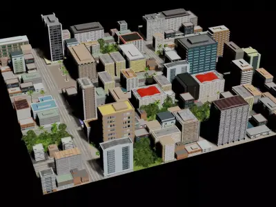 City Downtown Skyscraper Street 11 - DAY Low-poly 3D model