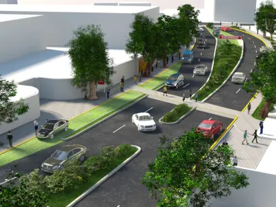 City avenue with cars and trees 3D model