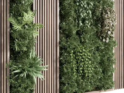 Vertical graden wooden frame wooden wall decor Low-poly 3D model