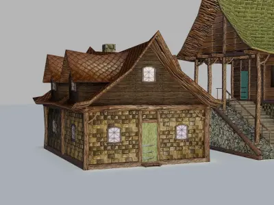 Stylized Medieval Houses Pack - 10 pieces - 4K Textures Low-poly 3D model