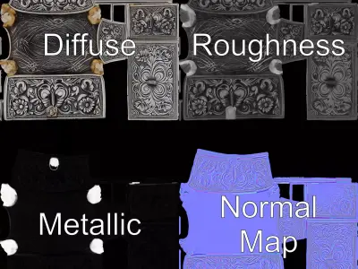 Ornate Silver Jewelry Box model pack Low-poly 3D model