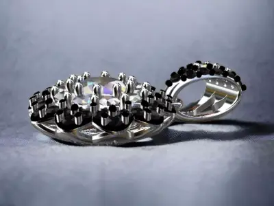 Diamond Pendant Black and  White diamonds with white gold 3D print model
