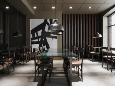 Restaurant interior design  Low-poly 3D model