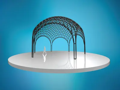 hexadome dense hexagonal dome glass and wire frame structure Low-poly 3D model