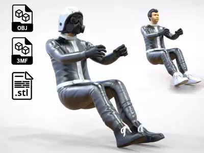 N6 Sitting Race Driver with NHRA Racing Helmet 3D print model