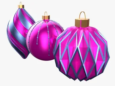 Christmas Tree Ornament Set5 - Pink LightBlue Low-poly 3D model