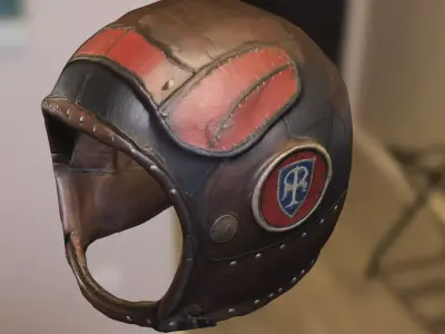 Vintage Leather Pilot Helmet Low-poly 3D model