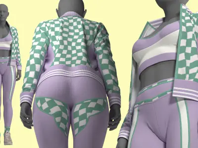 Retro Sport Jacket Bra Leggings Fitted to Gen8 Body Mesh 3D model