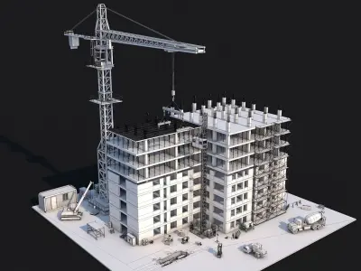 Under Construction Building Scene Low-poly 3D model