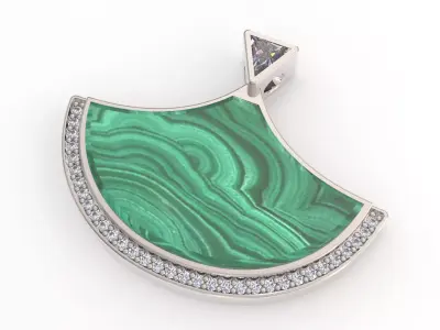 Elegant Fan Pendant 3D Model Opal Inlay Diamond Halo Design 3D print model