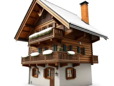 Rustic Alpine Chalet model pack Low-poly 3D model