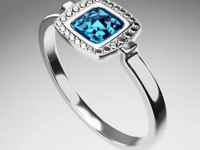 Silver blue crystal ring 3D model