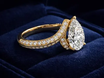 Pear Diamond Bypass Engagement Ring 14k Yellow Gold STL 3D print model