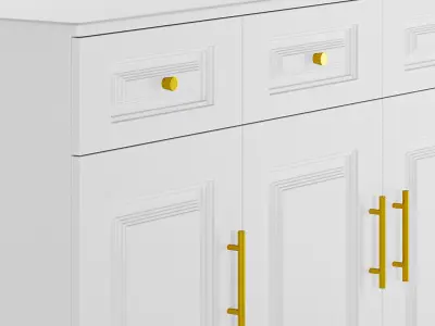 Sumptuous White Wood Sideboard Credenza with Drawers 3D model