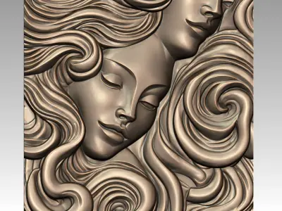Serenity in Motion  Bas-Relief Sculpture 3D Model 3D print model
