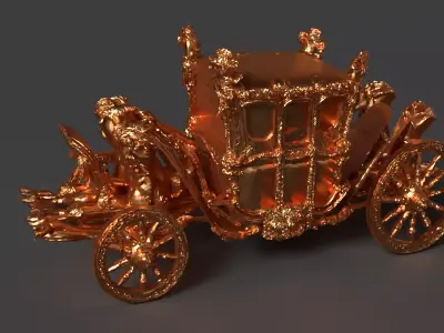 Chinese golden carriage   Low-poly 3D model
