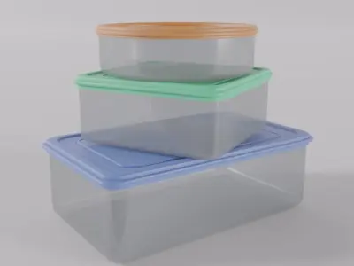 Tupperware plastic container set Low-poly 3D model