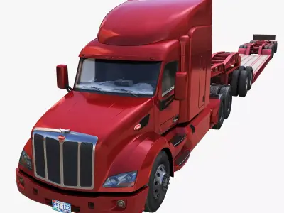 Peterbilt 579 lowboy trailer Low-poly 3D model