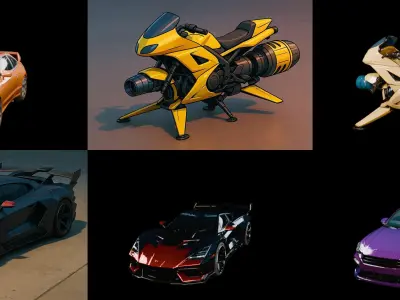 Sport Car bundle 6 pack 100 glb 3D model