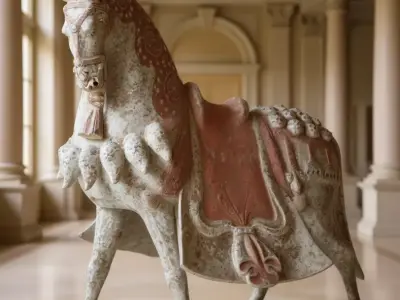 Ancient Asian Terracotta Horse 3D Dynasty Equestrian Sculpture Low-poly 3D model