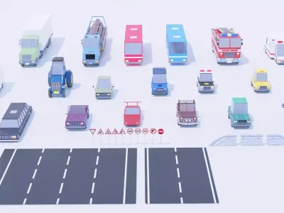 Pack 33 Cars Low-Poly Low-poly 3D model