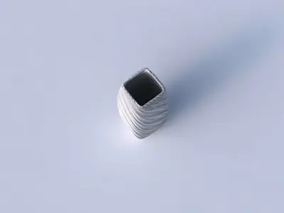 Vase rectangle with wavy extruded lines 3D print model