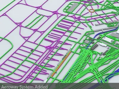 Frankfurt FRA Airport Roads Buildings and Public Transport Lines 3D model