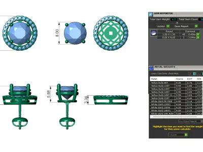 Detachable Diamond Stud Earrings 3D print model