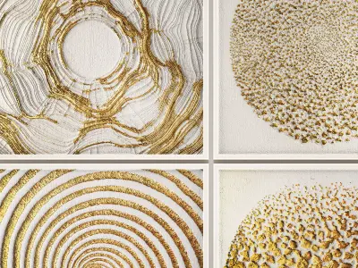 Collection of paintings with gold for walls 11 3D model