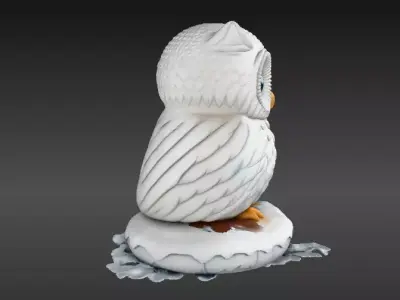 Cute Snow Owl  Winter Desk Decor Christmas Owl Print-Ready Low-poly 3D model