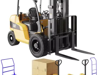 CAT Forklift Manual Loader and Warehouse Carts Kit 3D model
