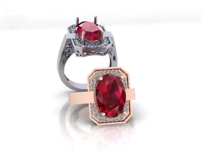 oval halo luxury jewelry ring 3D print model