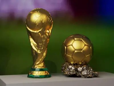 Football Trophy Ball Set   World Cup Style Award Low-poly 3D model