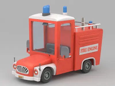 Cartoon Fire Engine Low-poly 3D model