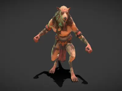 Fantasy Creature - Combat RatMan Low-poly 3D model