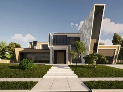 Futuristic villa exterior 3D model