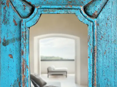 Vintage Blue Wood Mirror 3D model