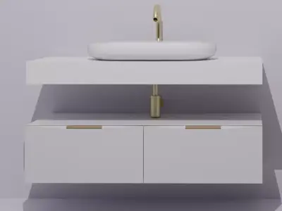 Bathroom cabinets white and gold Free 3D model