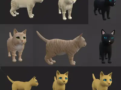 6 Low Poly Cute Cats Low-poly 3D model